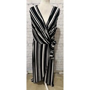 I.N.C. International Concepts black and white striped faux-wrap maxi dress XXL